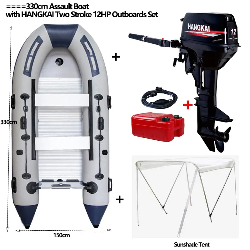 5-6 Person Assault Boats With Aluminum Floor 3.8m PVC Anti-collision Fishing Inflatable Rowing Boat Speed Raft Accessories
