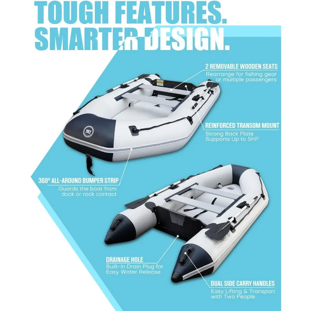 Dinghy Boat with Drop-Stitch Floor 10ft Portable Inflatable Boat for 3-4 Adults, Motor Compatible, Heavy-Duty PVC, Ideal