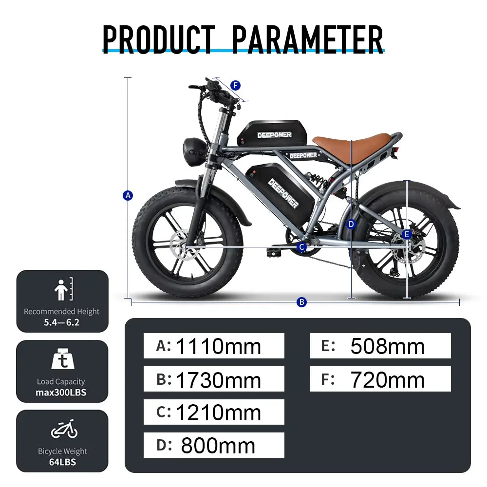 Deepower S8 Electric Bicycle 2000W+1500W Dual Motor Electric Bike 48V 60AH Removable Battery 20 Inch Fat Tire Adult Ebike