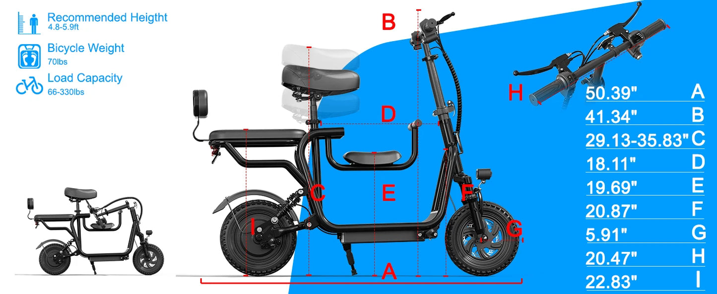 48V Electric Scooter with Seat for Adults Electric Scooter with 750W Peak Power Motor 18.75 MPH 20 Mile Range, Dual Disc Brakes