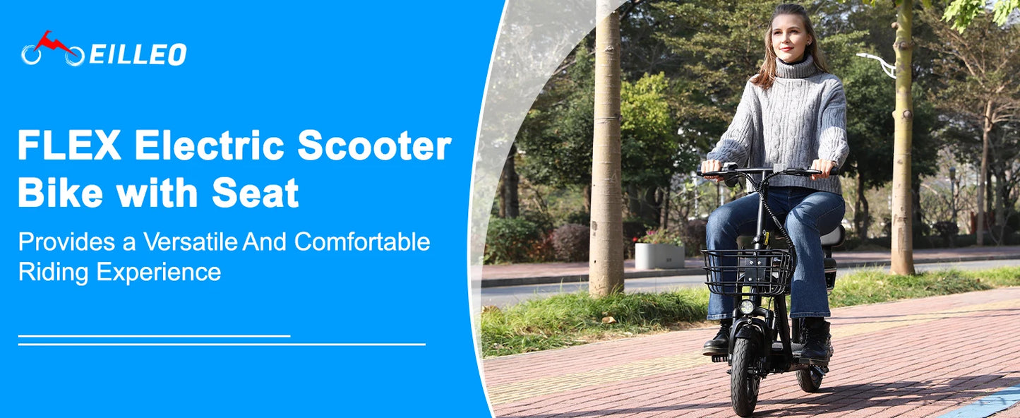 48V Electric Scooter with Seat for Adults Electric Scooter with 750W Peak Power Motor 18.75 MPH 20 Mile Range, Dual Disc Brakes