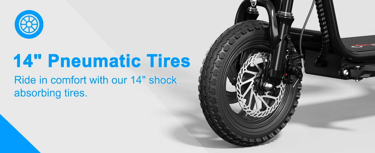 48V Electric Scooter with Seat for Adults Electric Scooter with 750W Peak Power Motor 18.75 MPH 20 Mile Range, Dual Disc Brakes