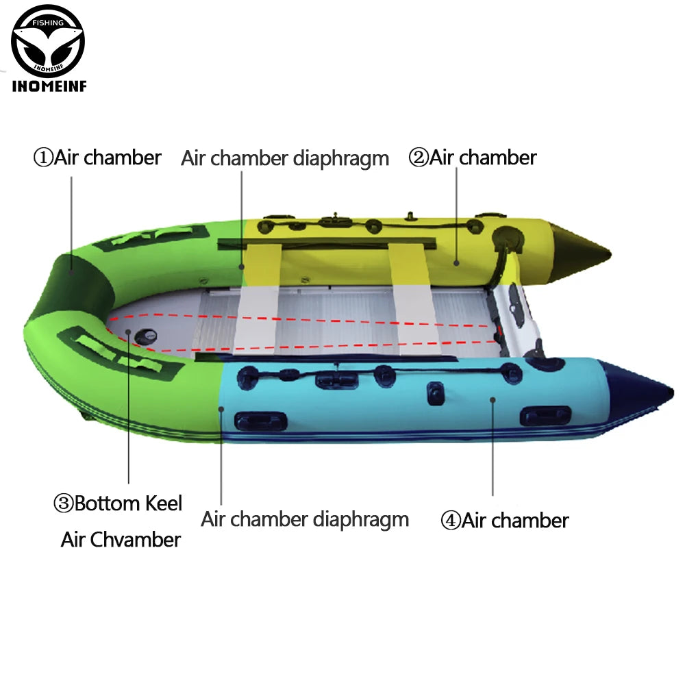 5-6 Person Assault Boats With Aluminum Floor 3.8m PVC  Anti-collision Fishing Inflatable Rowing Boat Speed Raft Accessories