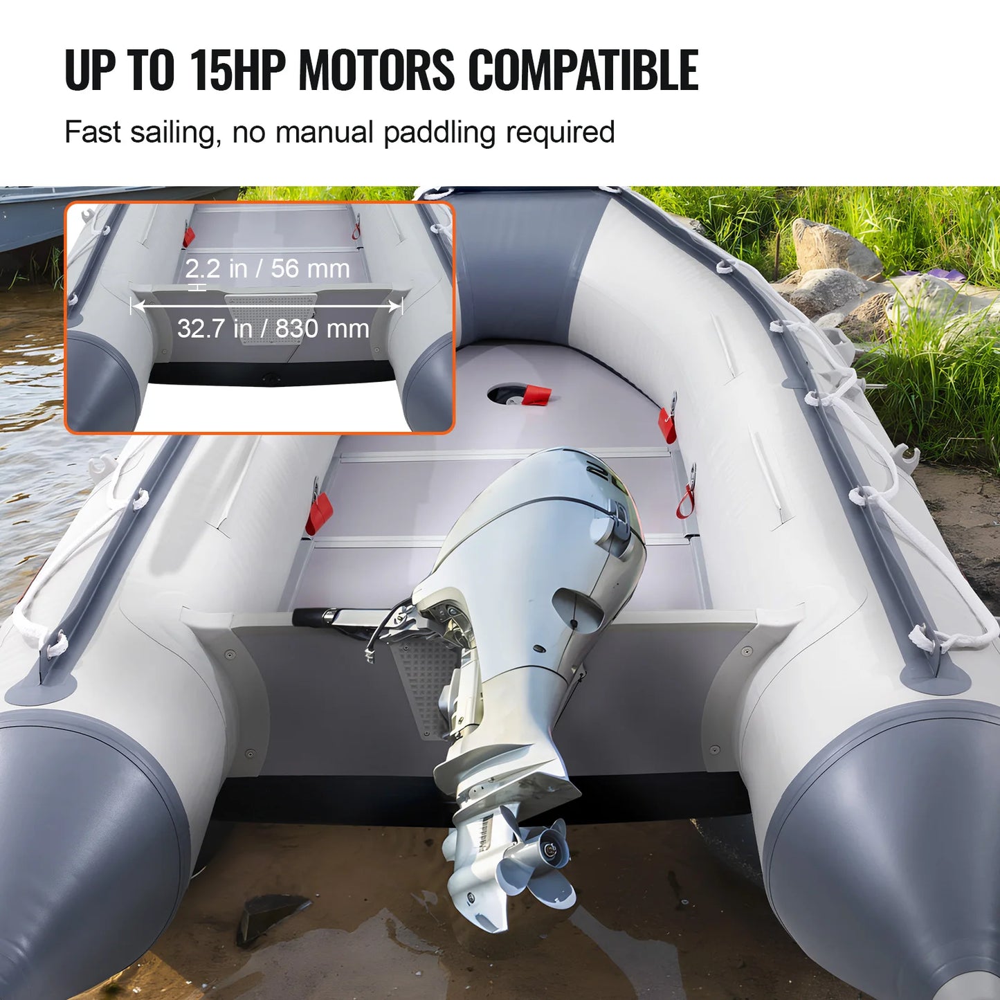 Inflatable Dinghy Boat 6-Person Transom Sport Tender Boat Marine Wood Floor and Adjustable Aluminum Bench Oars Air Pump