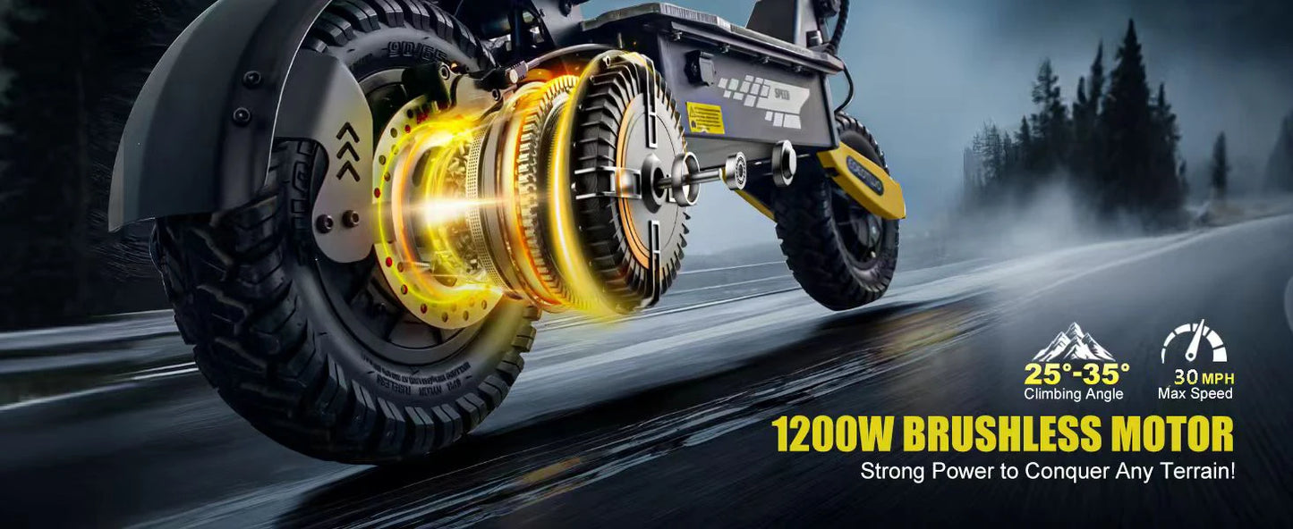 GT06 Electric Scooter Adults 30MPH,1200W Motor E-Scooter,11'' Off-Road Tire Scooter with Dual Suspension & Side Light