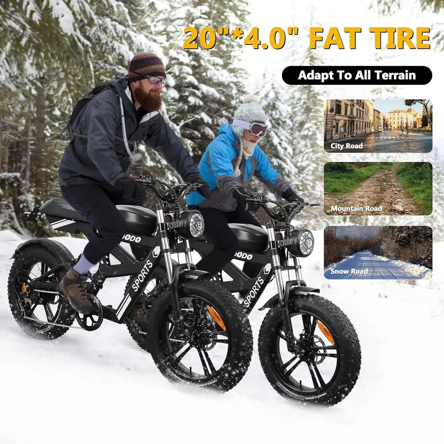 Electric Bicycle Motorcycle 1500W Peak 75Miles Snow Electric Bike 48V18AH Battery Shimano 7-Speed 20*4 Inch Fat Tire E-bike