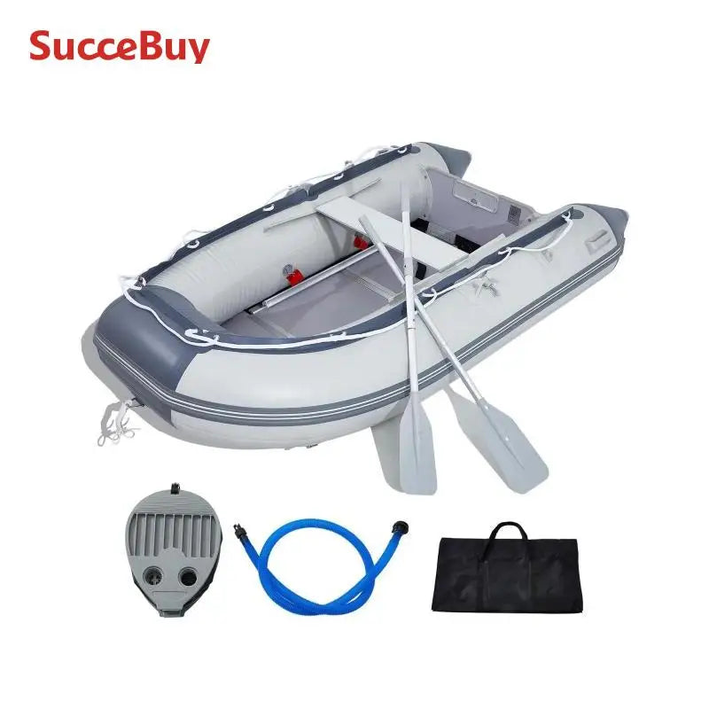 SucceBuy Inflatable Dinghy Boat 4 Person/6 Person Transom Sport Tender Boat with Marine Wood Floor and Adjustable Aluminum Bench