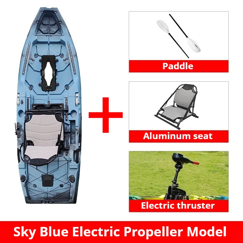2-Seater Modular Kayak, Electric/Pedal-Driven HDPE Canoe with Aluminum Seats, Portable Fishing Boat for Lake Recreation