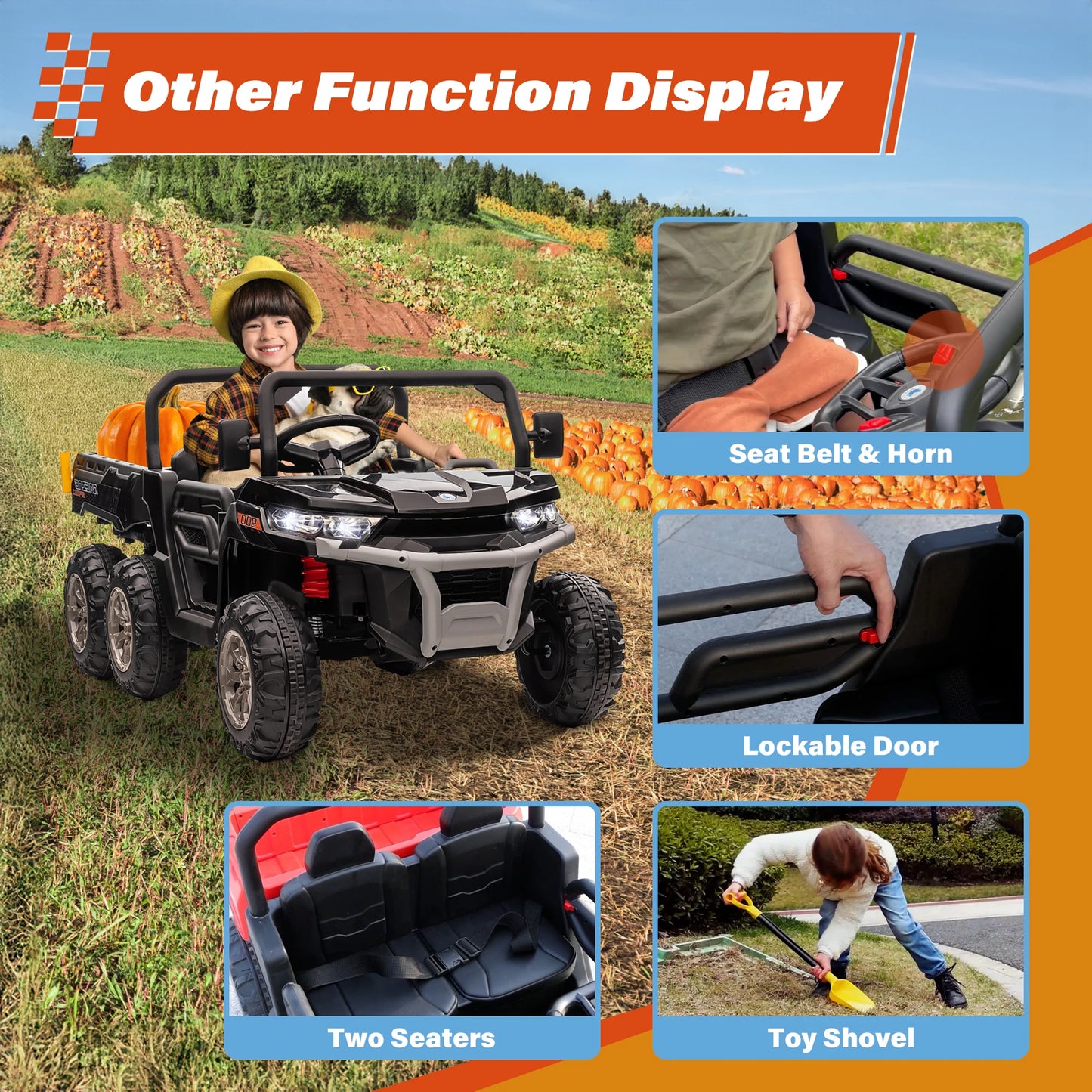 24V Children'S Dual-Seat  Vehicle - 4×75W Powerful Motor, Remote Control/Manual Dual Mode, Wireless Music + Electric Dump