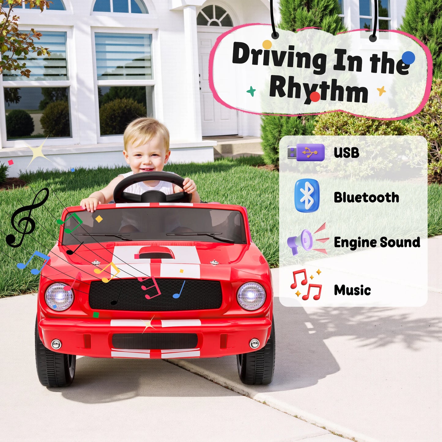 [Official Licensed]Shelby GT350 Kids Electric Car 12V 2WD W/ Parent Remote Control & Safety Belt - All-Terrain Ride-On Toy