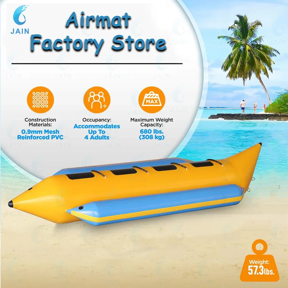 Inflatable Banana Boat, Outdoor High-Traction Floating Banana Boat, Water Park Amusement Surfing Equipment, 5 people