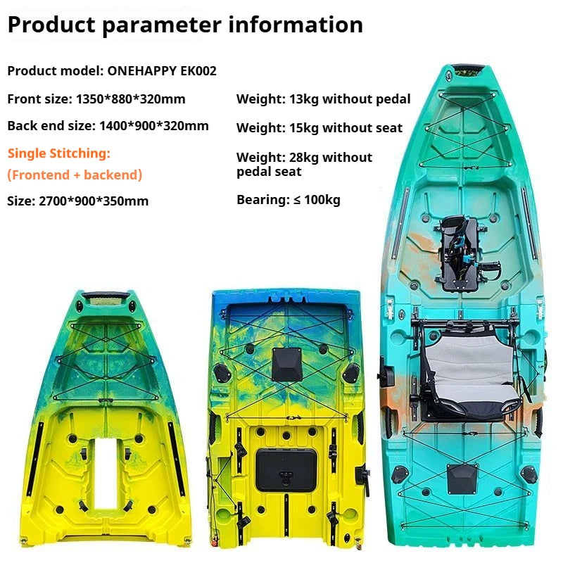 2-Seater Modular Kayak, Electric/Pedal-Driven HDPE Canoe with Aluminum Seats, Portable Fishing Boat for Lake Recreation