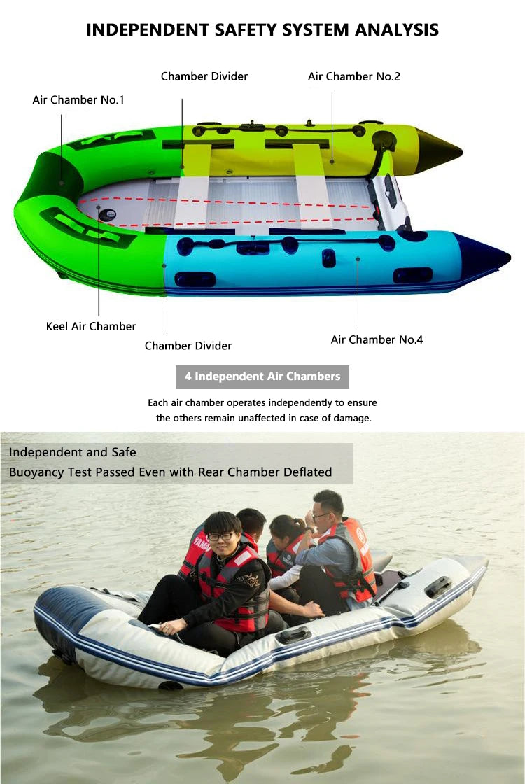 5–6 Person Inflatable Assault Boat 3.8m PVC Fishing Raft with Aluminum Floor, Anti-Collision Design & Rowing Accessories