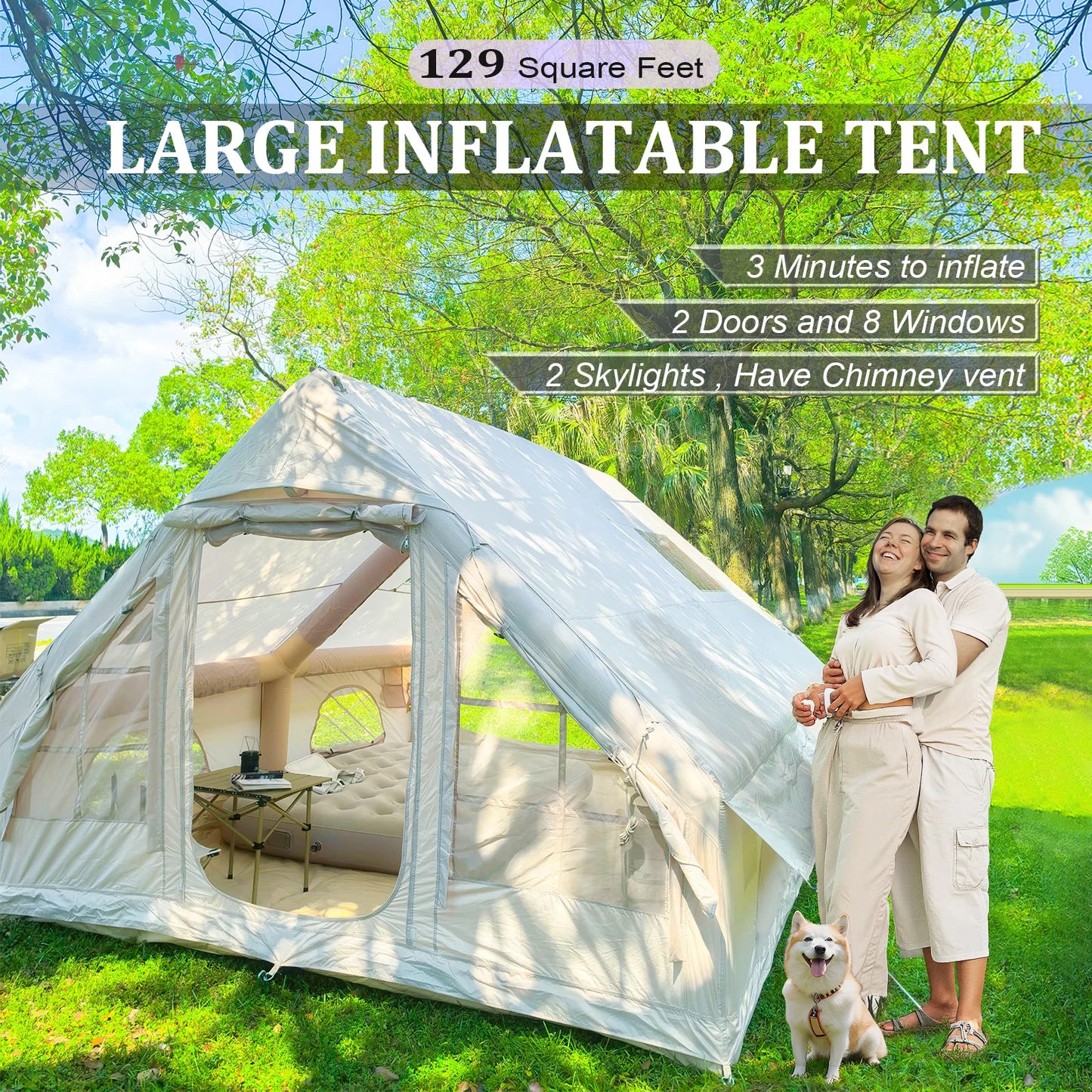 Inflatable Camping Tent, Large Inflatable Tent with Hand Pump, Easy Setup Tents for 8-10 People, Portable Glamping Air Tent