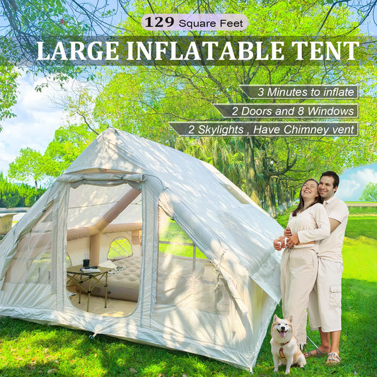 Inflatable Camping Tent, Large Inflatable Tent with Hand Pump, Easy Setup Tents for 8-10 People, Portable Glamping Air Tent