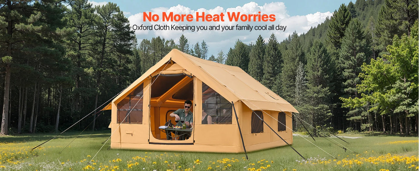Inflatable Tents for Camping Easy Setup Blow up Tent with Hand Pump Glamping Tent with Skylight Stove Jack Mesh Windows