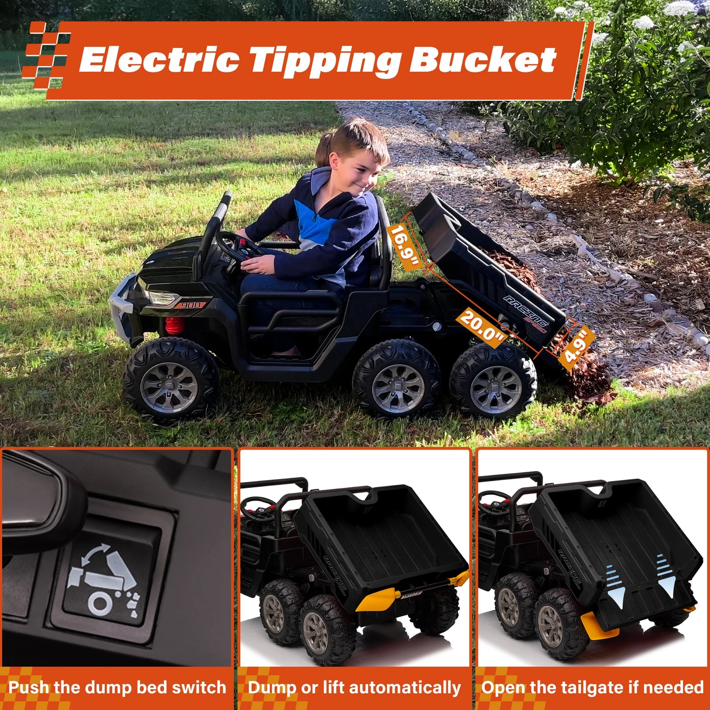 24V Children'S Dual-Seat  Vehicle - 4×75W Powerful Motor, Remote Control/Manual Dual Mode, Wireless Music + Electric Dump