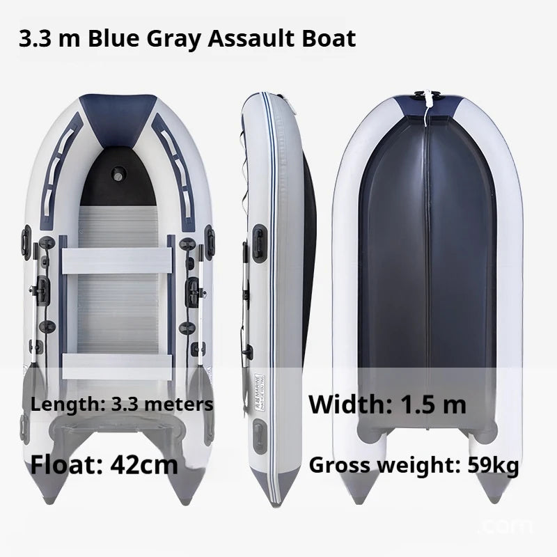 5–6 Person Inflatable Assault Boat 3.8m PVC Fishing Raft with Aluminum Floor, Anti-Collision Design & Rowing Accessories