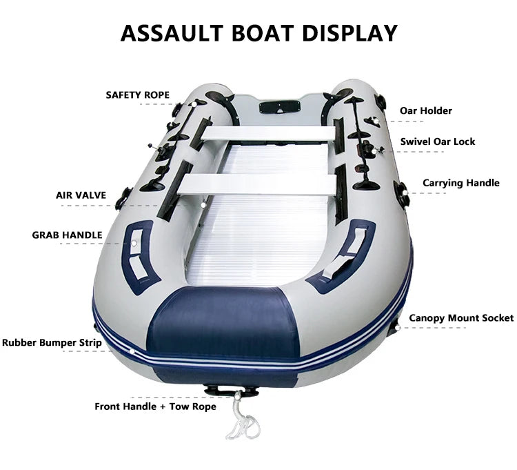 5–6 Person Inflatable Assault Boat 3.8m PVC Fishing Raft with Aluminum Floor, Anti-Collision Design & Rowing Accessories