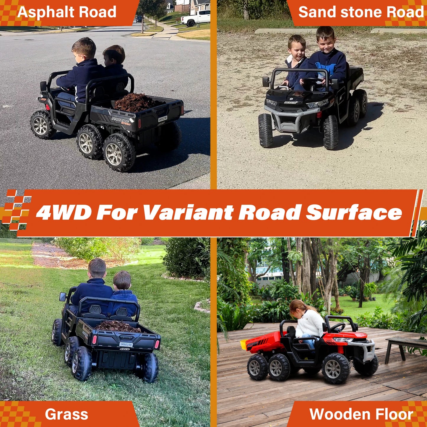 24V Children'S Dual-Seat  Vehicle - 4×75W Powerful Motor, Remote Control/Manual Dual Mode, Wireless Music + Electric Dump