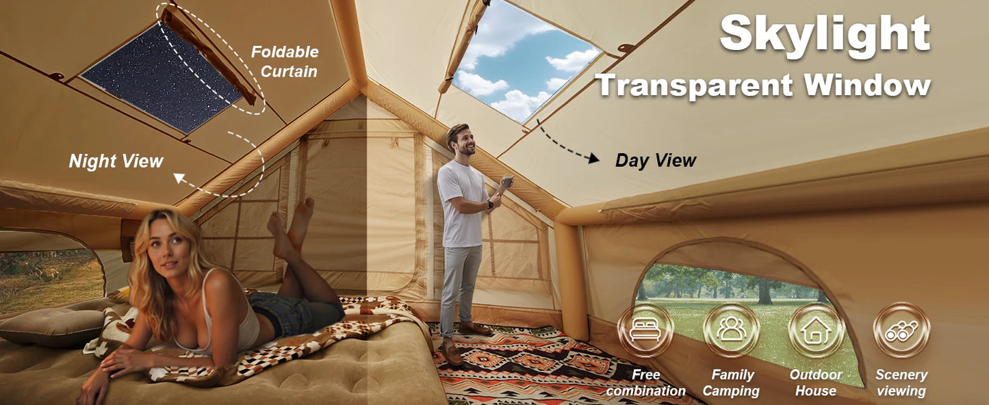 Inflatable Camping Tent, Large Inflatable Tent with Hand Pump, Easy Setup Tents for 8-10 People, Portable Glamping Air Tent