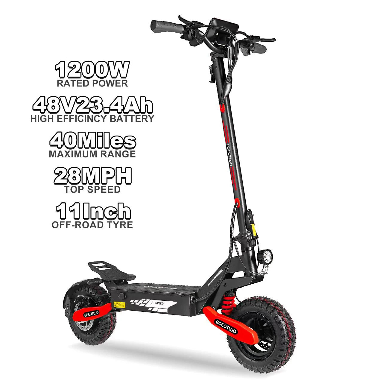 GT06 Electric Scooter Adults 30MPH,1200W Motor E-Scooter,11'' Off-Road Tire Scooter with Dual Suspension & Side Light