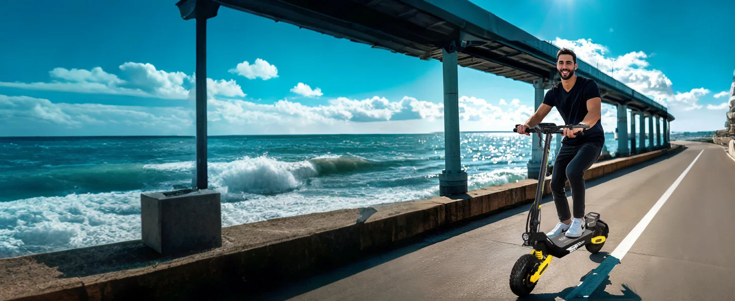 GT06 Electric Scooter Adults 30MPH,1200W Motor E-Scooter,11'' Off-Road Tire Scooter with Dual Suspension & Side Light