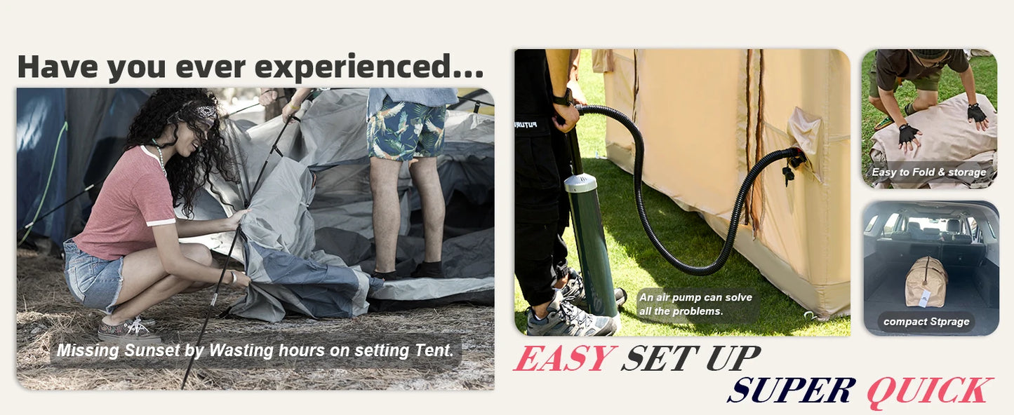 Inflatable Camping Tent, Large Inflatable Tent with Hand Pump, Easy Setup Tents for 8-10 People, Portable Glamping Air Tent