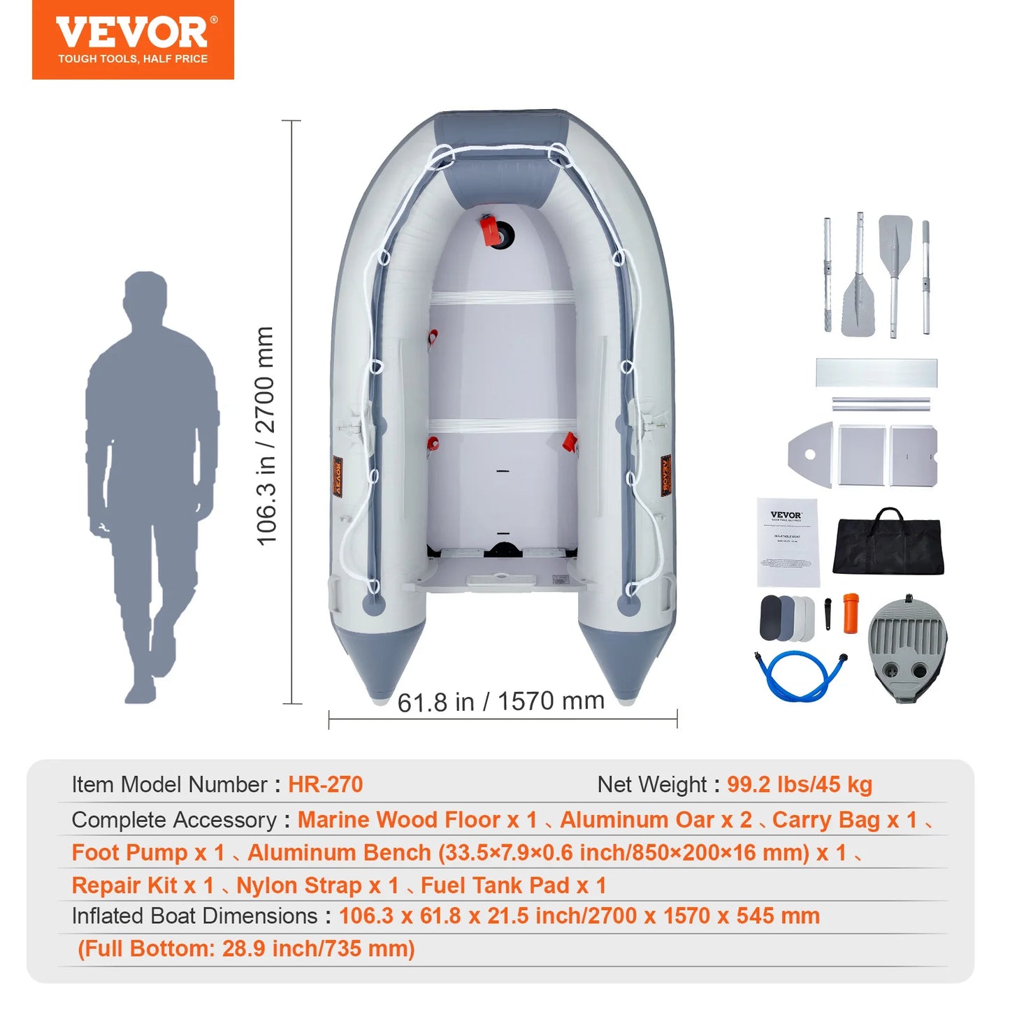SucceBuy Inflatable Dinghy Boat 4 Person/6 Person Transom Sport Tender Boat with Marine Wood Floor and Adjustable Aluminum Bench