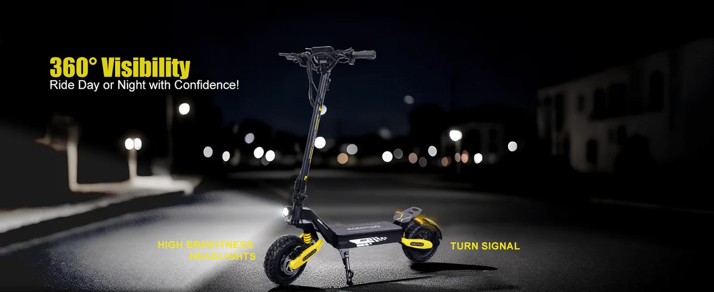 GT06 Electric Scooter Adults 30MPH,1200W Motor E-Scooter,11'' Off-Road Tire Scooter with Dual Suspension & Side Light