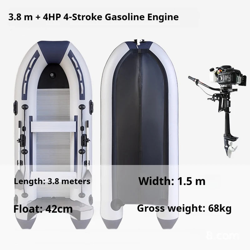 5–6 Person Inflatable Assault Boat 3.8m PVC Fishing Raft with Aluminum Floor, Anti-Collision Design & Rowing Accessories