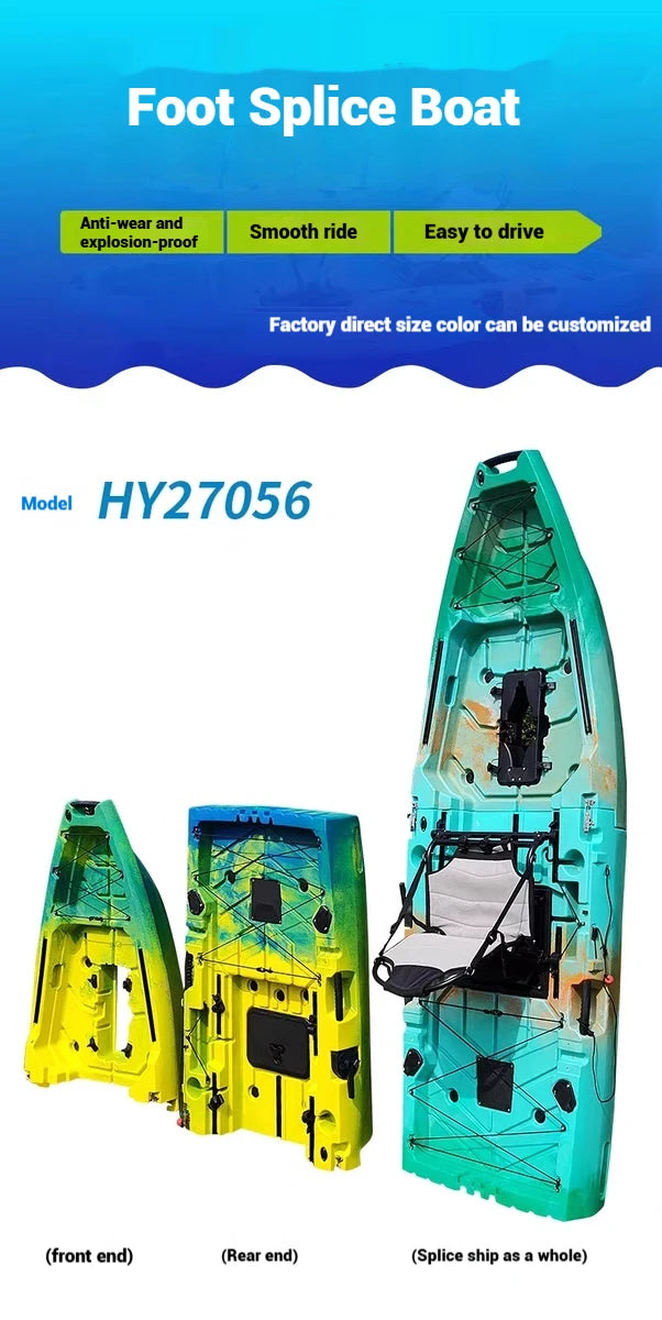 2-Seater Modular Kayak, Electric/Pedal-Driven HDPE Canoe with Aluminum Seats, Portable Fishing Boat for Lake Recreation
