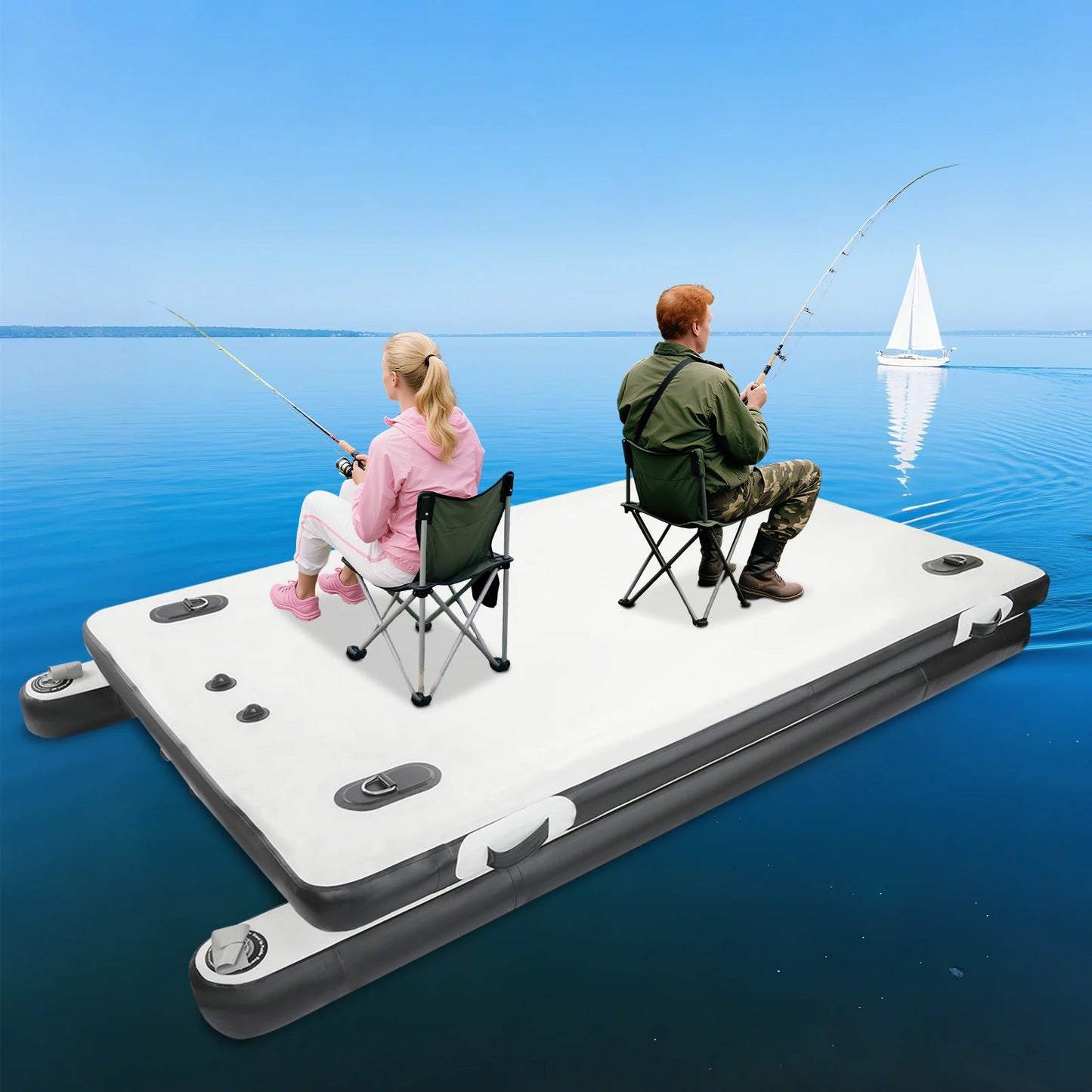 2.5M Portable Inflatable Fishing Boat - 400kg Load with Double-action Pump/Oars/Repair Kit (No Glue) Outboard Compatible