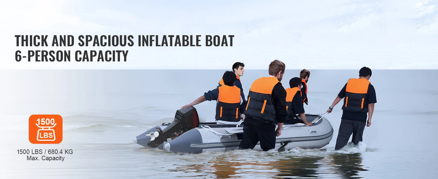 Inflatable Dinghy Boat 6-Person Transom Sport Tender Boat Marine Wood Floor and Adjustable Aluminum Bench Oars Air Pump