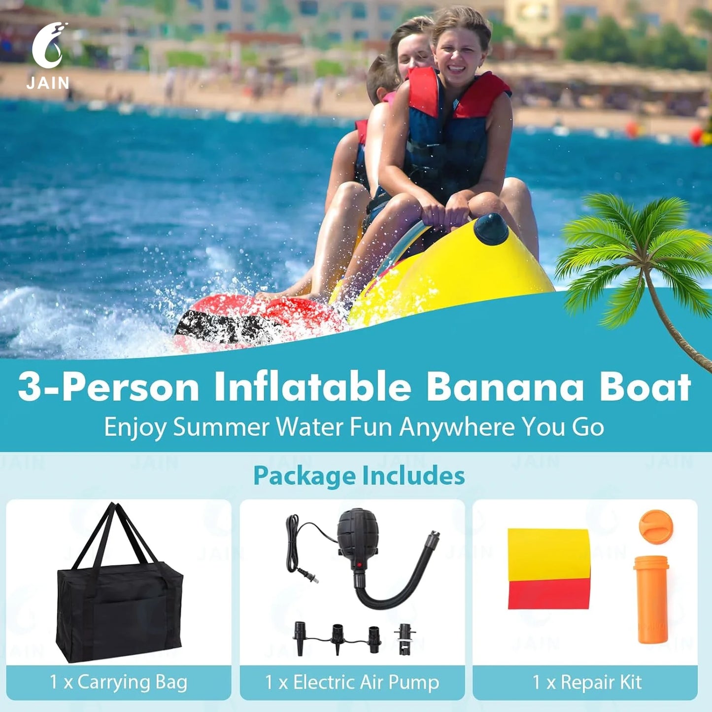 Inflatable Banana Boat, Outdoor High-Traction Floating Banana Boat, Water Park Amusement Surfing Equipment, 5 people
