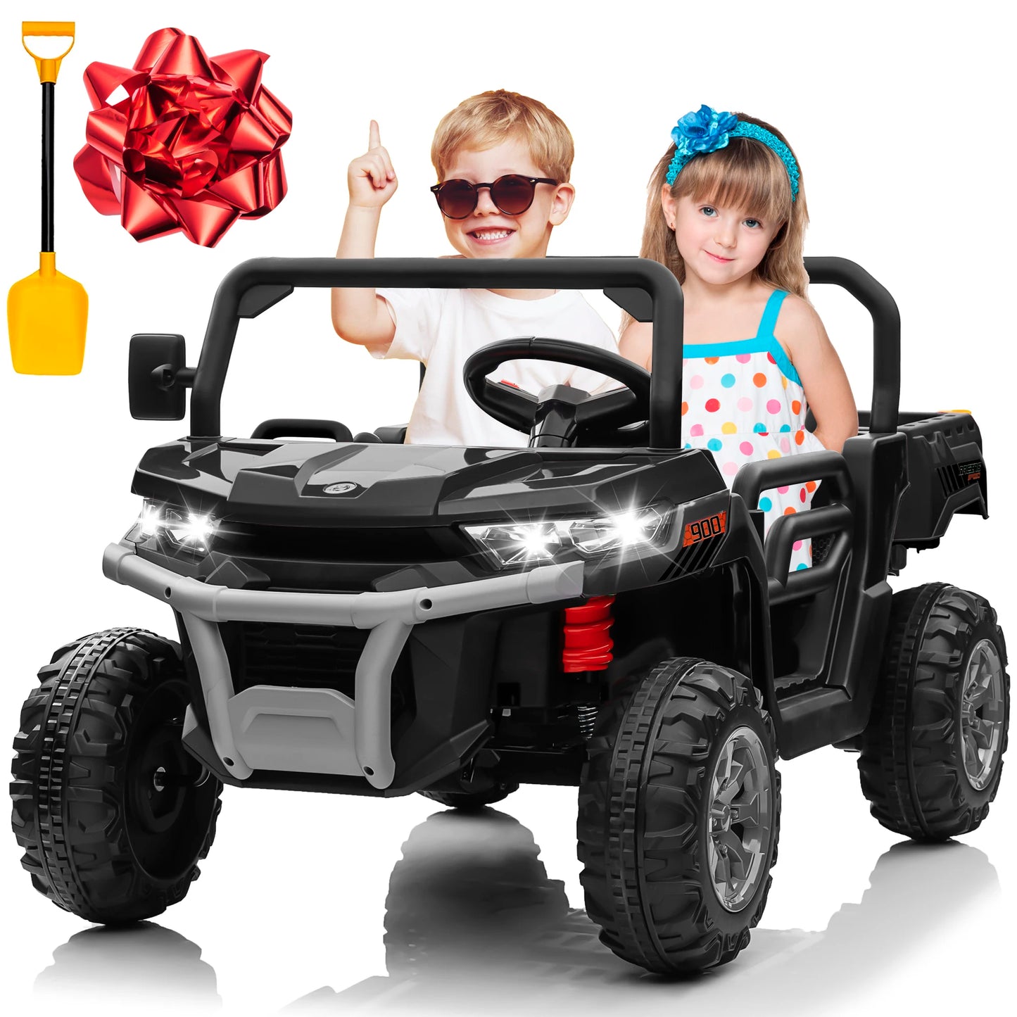 24V Ride on Dump Truck, 2 Seater Kids UTV Electric Car w/2.4G Remote Control, 4 Wheeler, Bluetooth Music, LED Lights, 24 Volt Ba