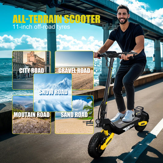 GT06 Electric Scooter Adults 30MPH,1200W Motor E-Scooter,11'' Off-Road Tire Scooter with Dual Suspension & Side Light