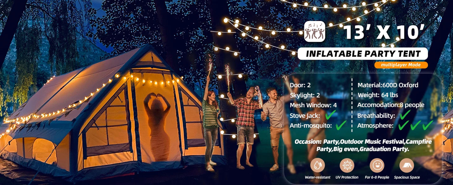 Inflatable Camping Tent, Large Inflatable Tent with Hand Pump, Easy Setup Tents for 8-10 People, Portable Glamping Air Tent