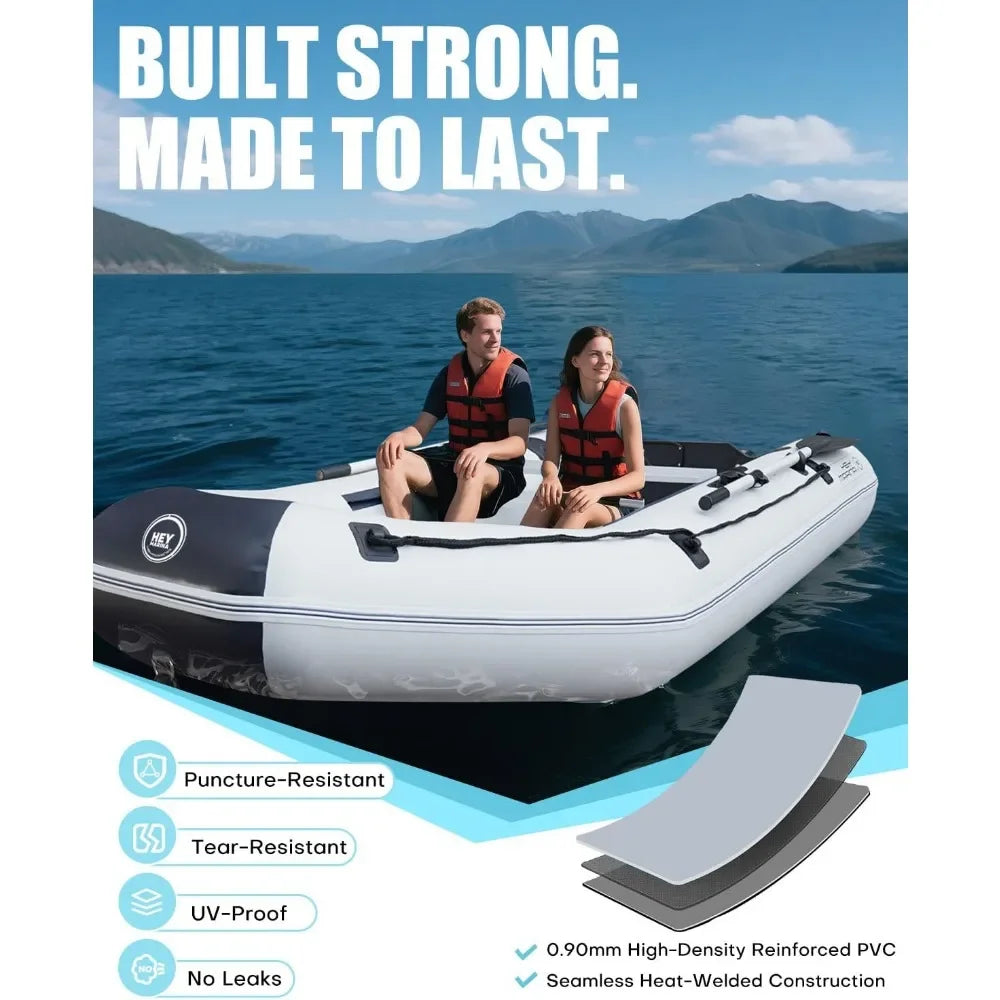 Dinghy Boat with Drop-Stitch Floor 10ft Portable Inflatable Boat for 3-4 Adults, Motor Compatible, Heavy-Duty PVC, Ideal