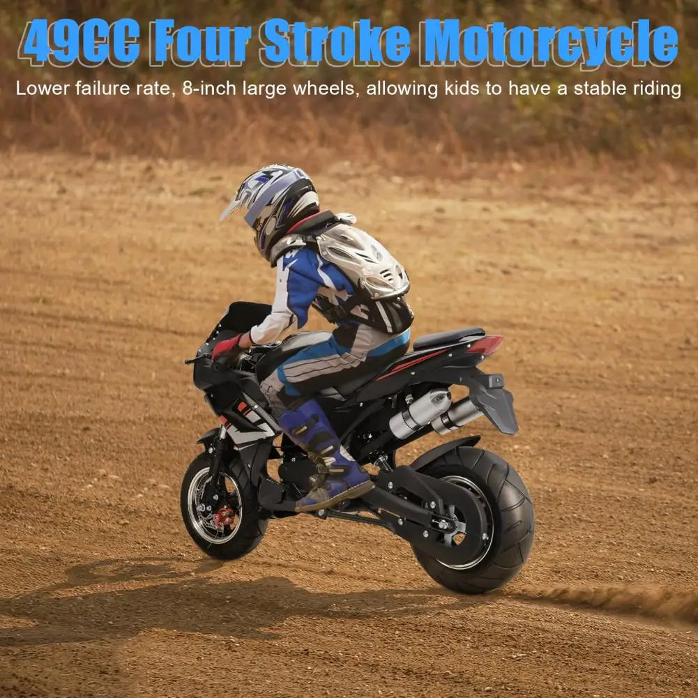8 Inch Wheels Mini Motorcycle 49cc 4-Stroke Pocket Rocket Motorcycle Gas Pocket Motorbike with Front Rear Disc Brakes