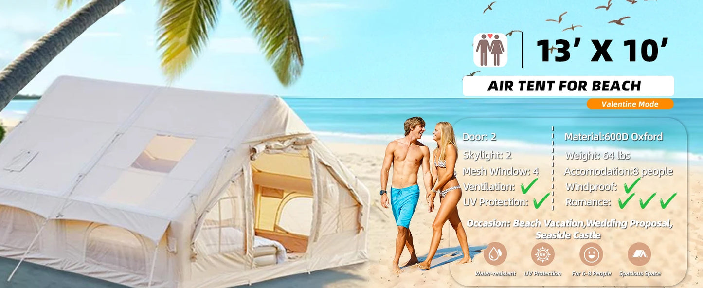 Inflatable Camping Tent, Large Inflatable Tent with Hand Pump, Easy Setup Tents for 8-10 People, Portable Glamping Air Tent