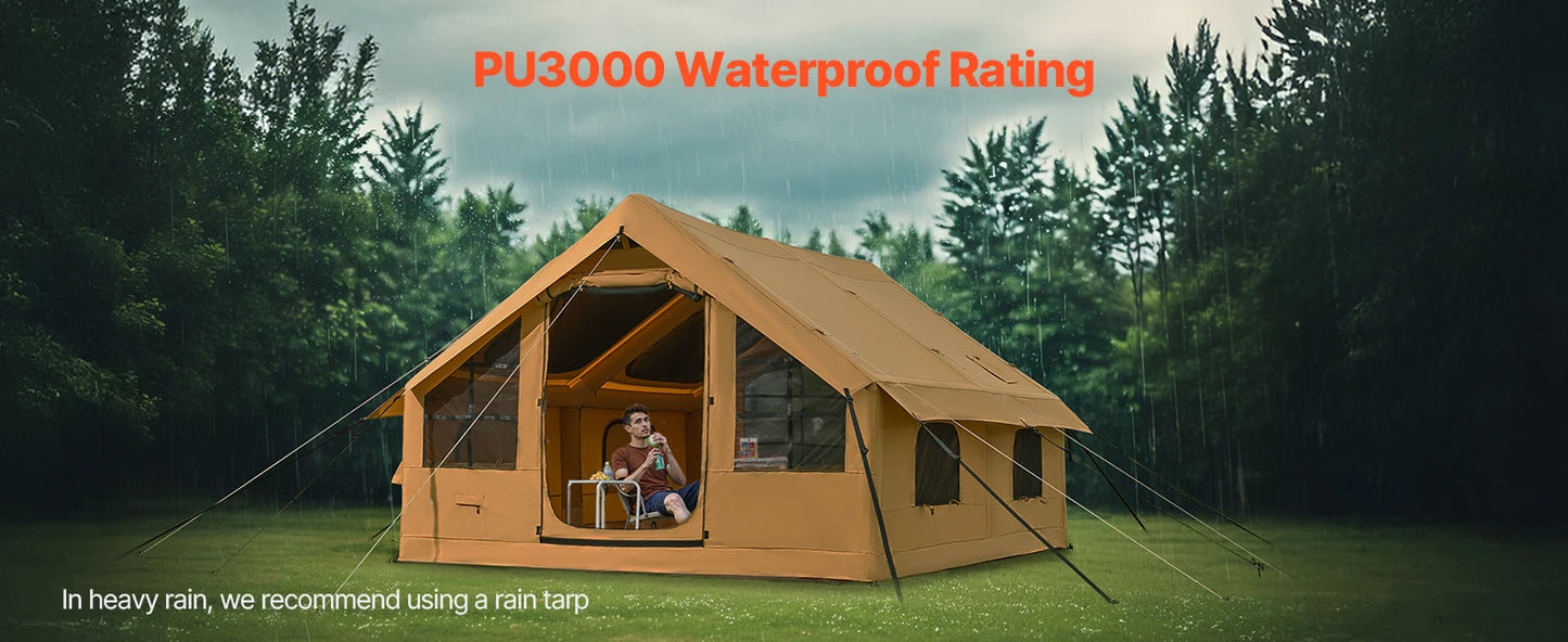 Inflatable Tents for Camping Easy Setup Blow up Tent with Hand Pump Glamping Tent with Skylight Stove Jack Mesh Windows
