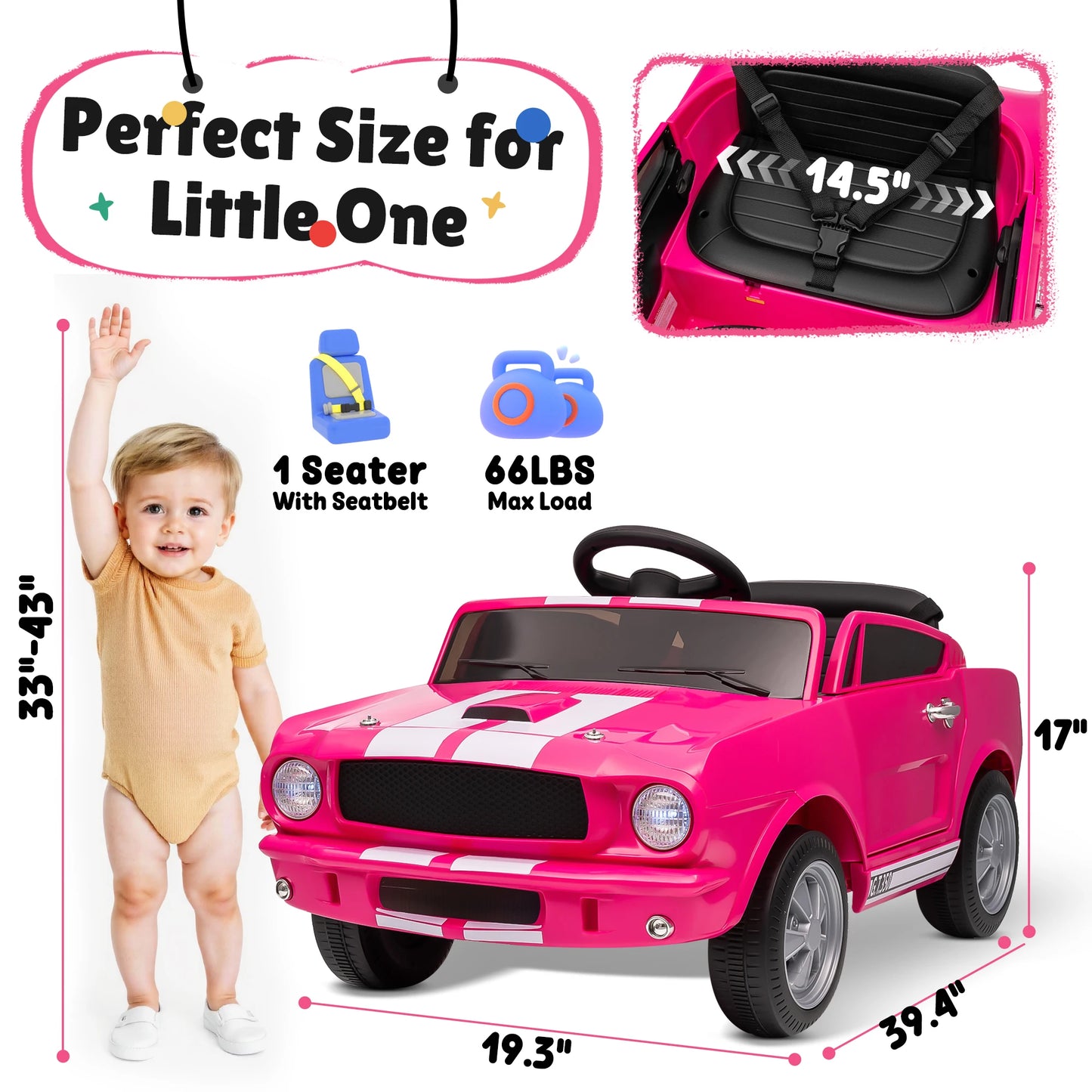 [Official Licensed]Shelby GT350 Kids Electric Car 12V 2WD W/ Parent Remote Control & Safety Belt - All-Terrain Ride-On Toy