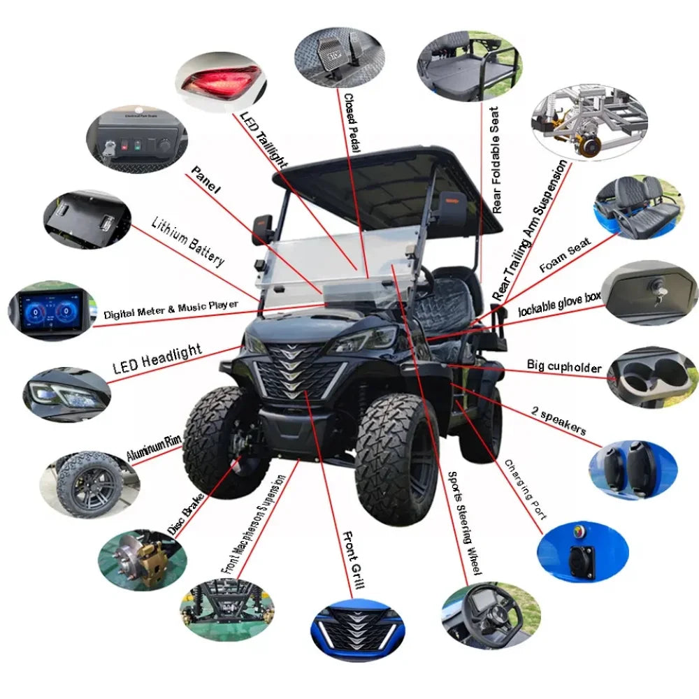 New Popularity 4 Seat Electric Golf Cart 5000W Scooter ATV Go Karts Adult Sightseeing Classic Gas Cart Electric Golf Cart