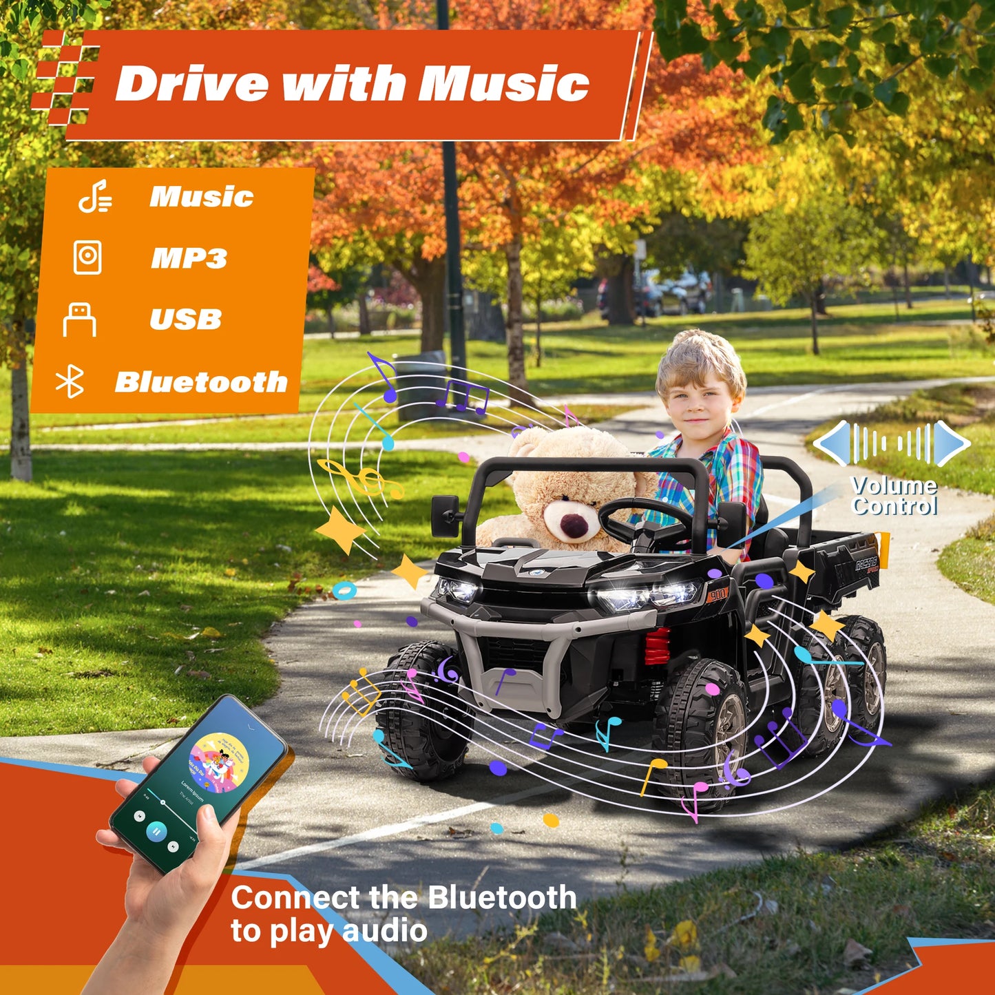 24V Children'S Dual-Seat  Vehicle - 4×75W Powerful Motor, Remote Control/Manual Dual Mode, Wireless Music + Electric Dump