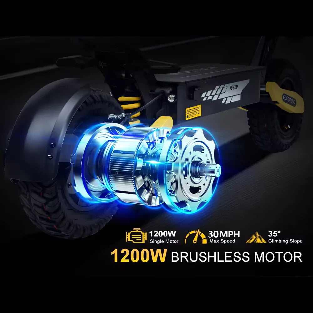 GT06 Electric Scooter Adults 30MPH,1200W Motor E-Scooter,11'' Off-Road Tire Scooter with Dual Suspension & Side Light