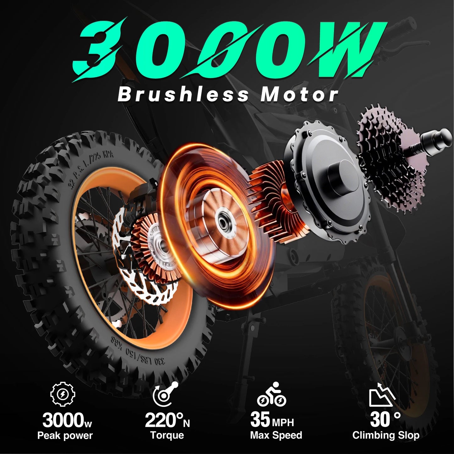 Pazolle Electric Motorcycle 3000W 48V30AH Hydraulic Brakes Electric Dirt Bike for Adults All-Terrain Tires E-Bike