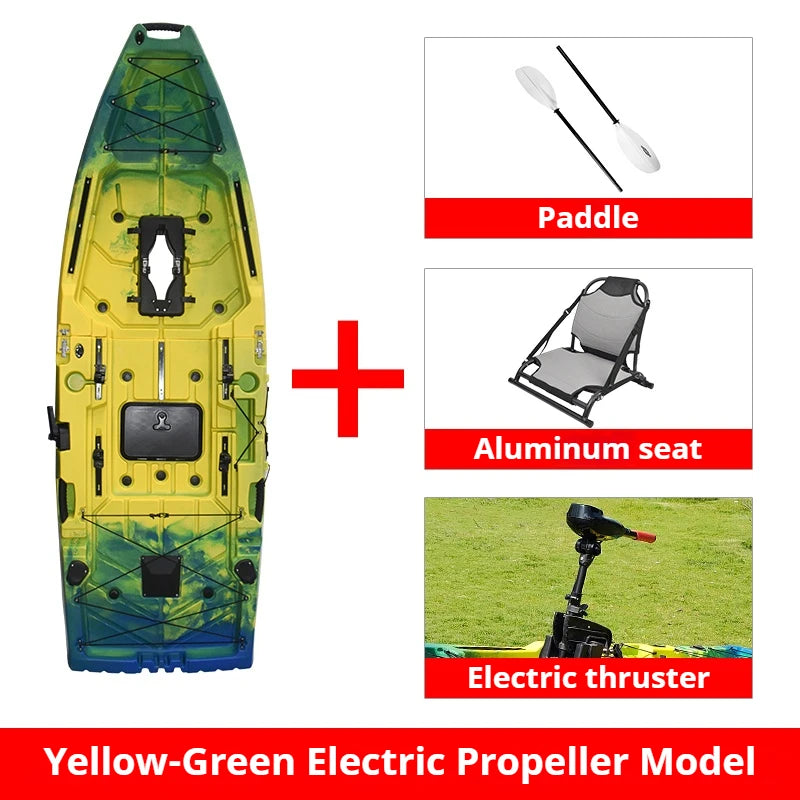2-Seater Modular Kayak, Electric/Pedal-Driven HDPE Canoe with Aluminum Seats, Portable Fishing Boat for Lake Recreation