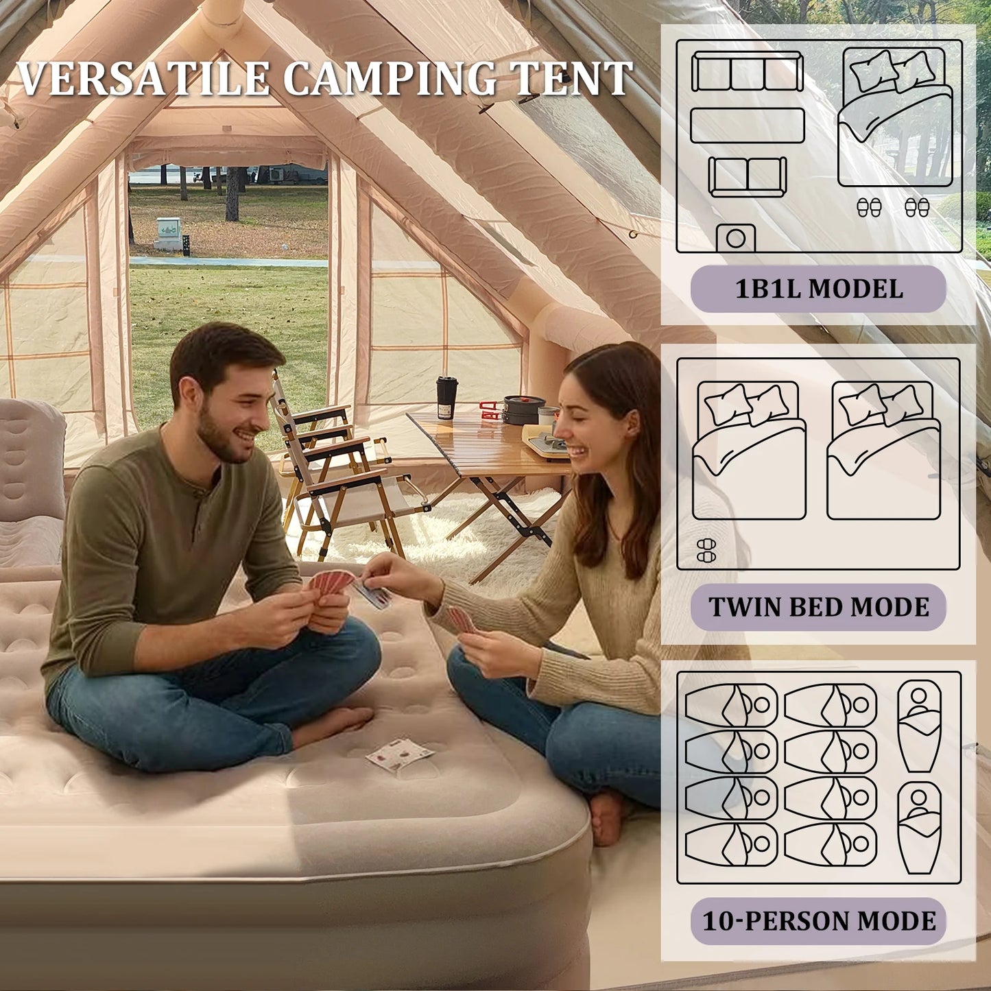Inflatable Camping Tent, Large Inflatable Tent with Hand Pump, Easy Setup Tents for 8-10 People, Portable Glamping Air Tent