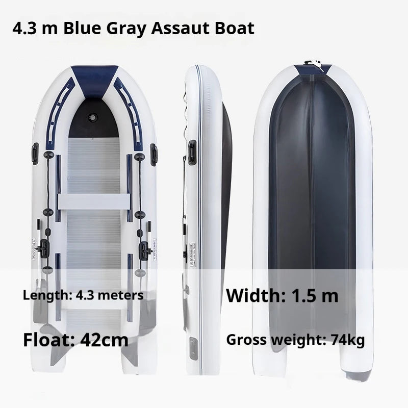 5–6 Person Inflatable Assault Boat 3.8m PVC Fishing Raft with Aluminum Floor, Anti-Collision Design & Rowing Accessories